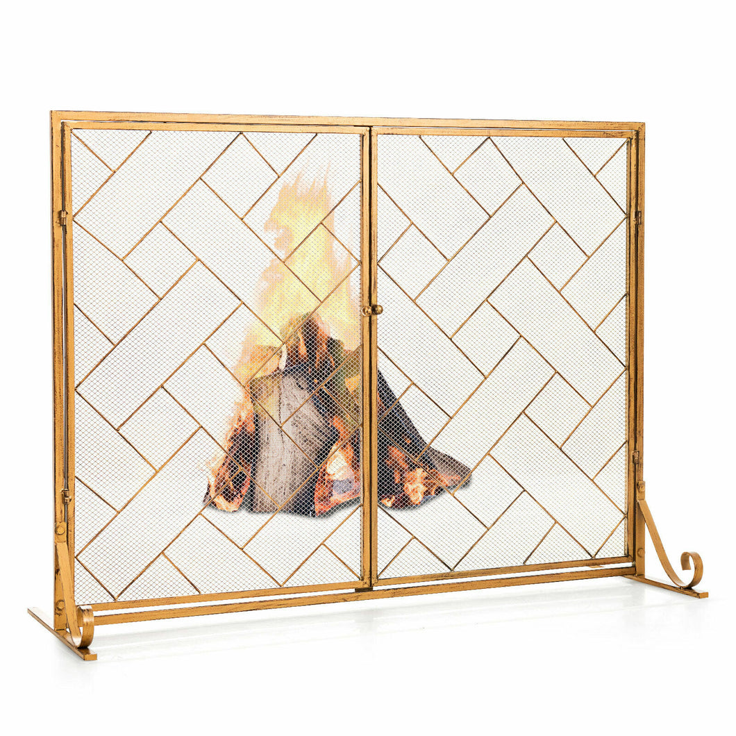 2-Panel Fireplace Screen w/ Double Doors - Cross-Weave Look