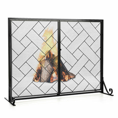2-Panel Fireplace Screen w/ Double Doors - Cross-Weave Look